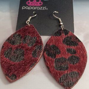 NWT PAPARAZZI BE MY RED LEOPARD VALENTINE SUEDE EARRINGS
